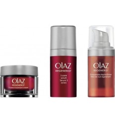 OLAZ REGENERIST 3 ÁREAS PACK 3 X 15 ml. CREMA, SERUM Y ELIXIR NOCHE ( textos en alemán e italiano )