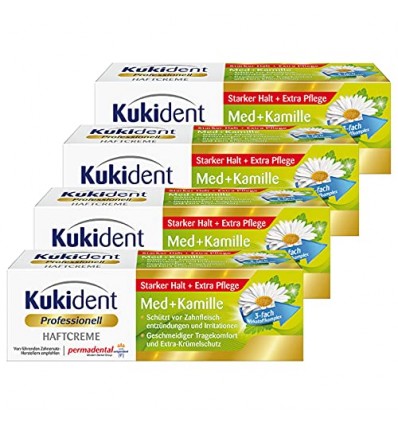 PACK AHORRO KUKIDENT MANZANILLA CREMA ADHESIVA DENTADURAS FIJACION FUERTE 4 x 50 g