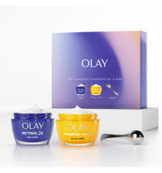 OLAY PACK VITAMINA C + AHA 24 GEL CREMA DE DIA 50 ml + RETINOL 24 CREMA NOCHE 50 ml + MASAJEADOR FACIAL