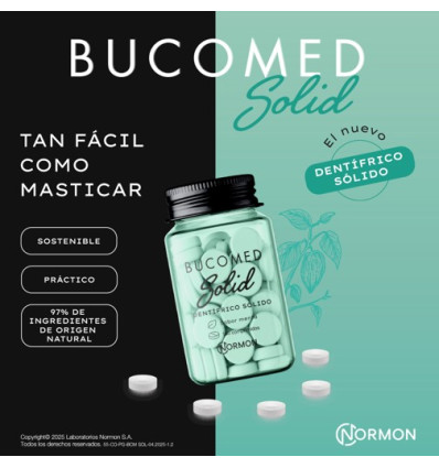 BUCOMED DENTÍFRICO SÓLIDO SIN FLUOR 160 comprimidos SABOR MENTA