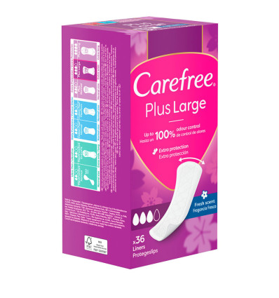 CAREFREE PLUS LARGE SALVASLIPS FRAGANCIA FRESCA 36 unidades