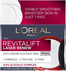 L'Oreal Paris Revitalift Laser Renew - Almohadillas glicólicas antienvejecimiento 30 discos